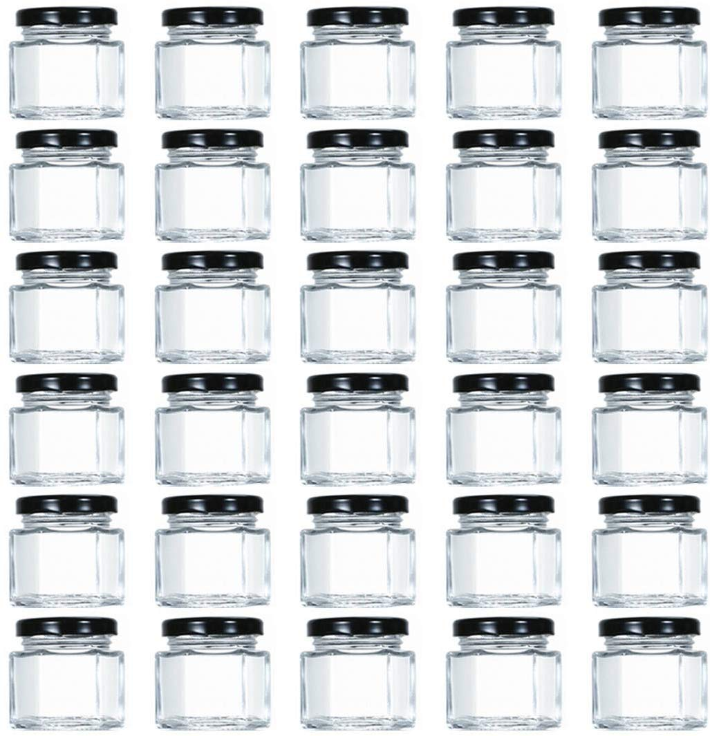 Free sample Wholesale 45ml-730ml kitchen hexagonal shape glass storage jar for food with aluminum lid