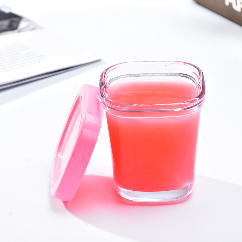 Free sample clear square pudding jar 150ml glass pudding bottle with plastic lid