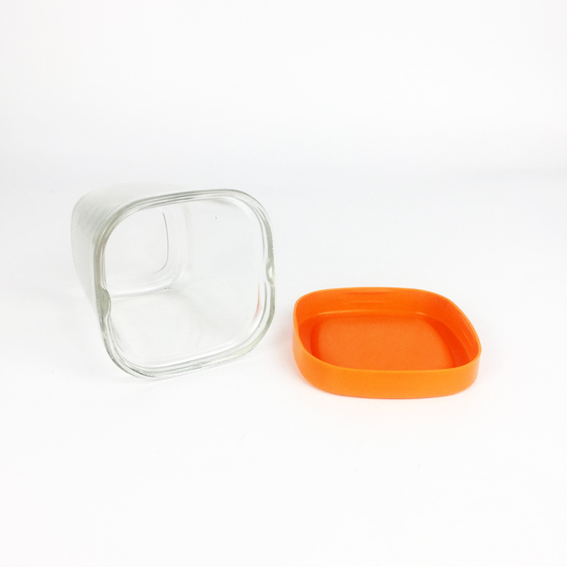 Free sample clear square pudding jar 150ml glass pudding bottle with plastic lid
