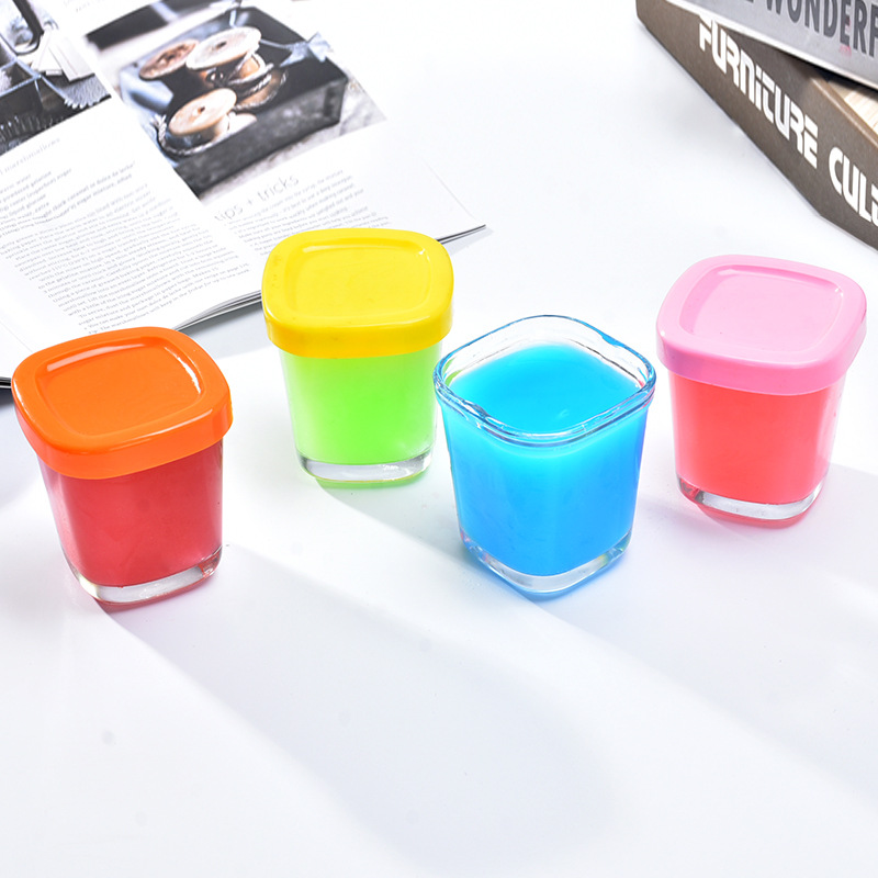 Free sample clear square pudding jar 150ml glass pudding bottle with plastic lid