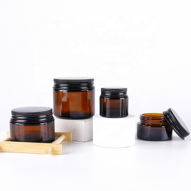 Free sample cosmetic skincare brown glass cosmetic jar 500ml glass jar metal lid 8oz