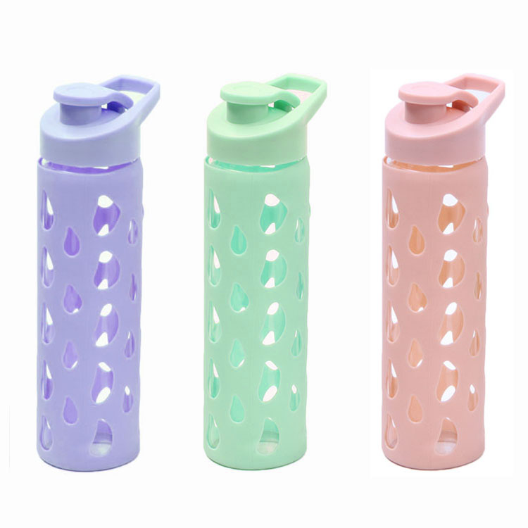 Free sample custom 500ml Fruit Infuser Sports Glass Water Drinking Bottle With Silicone Sleeve