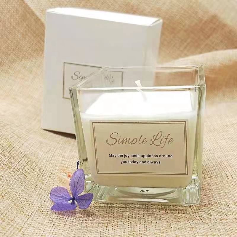 Free sample custom Home Decorative vintage Soy Candle Glass white scented soy wax Recycled Square Black red blue Candles jar