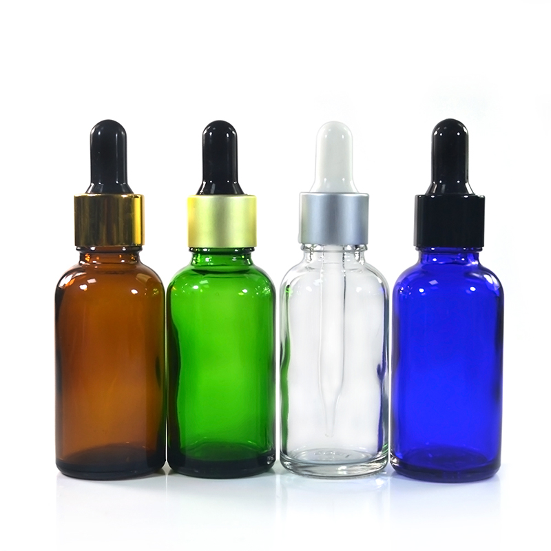 Free sample customized color gold silver black aluminum cap 30ml 50ml 100ml essential oil glass dropper bottle