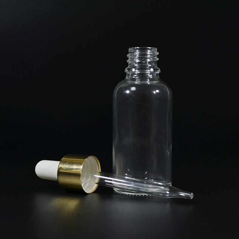 Free sample customized color gold silver black aluminum cap 30ml 50ml 100ml essential oil glass dropper bottle