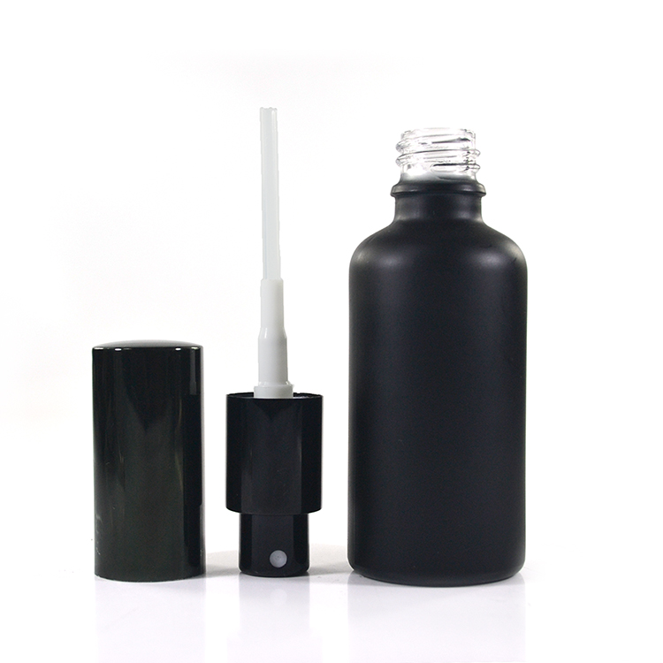 Free sample empty matte black 30ml 50ml 100ml refillable glass perfume spray bottle with aluminum spray pump cap