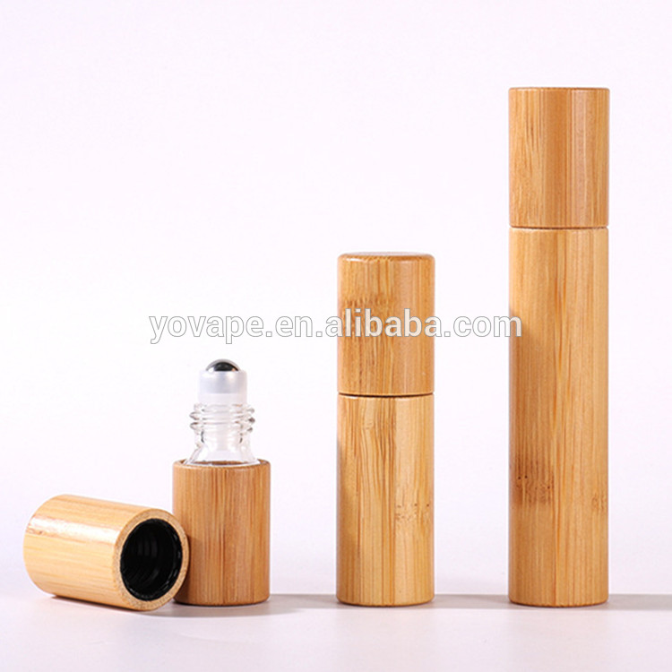 Free sample & fast shipping 3ml 5ml 10ml Essential Oil original bamboo shell perfume roll on glass Bottle with real wood Lid/cap