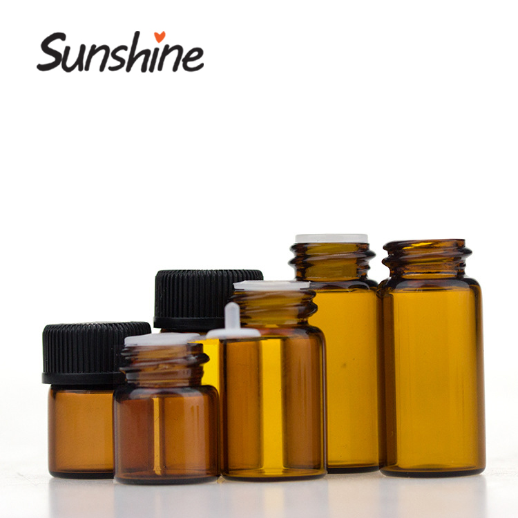 Free sample mini small empty 2ml amber glass vial essential oil bottle with screw cap
