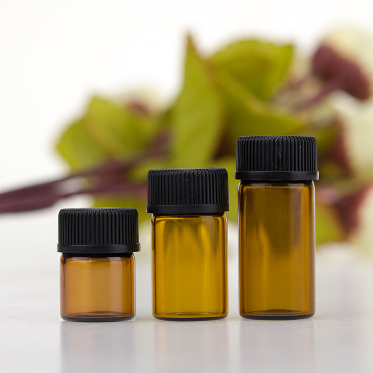 Free sample mini small empty 2ml amber glass vial essential oil bottle with screw cap