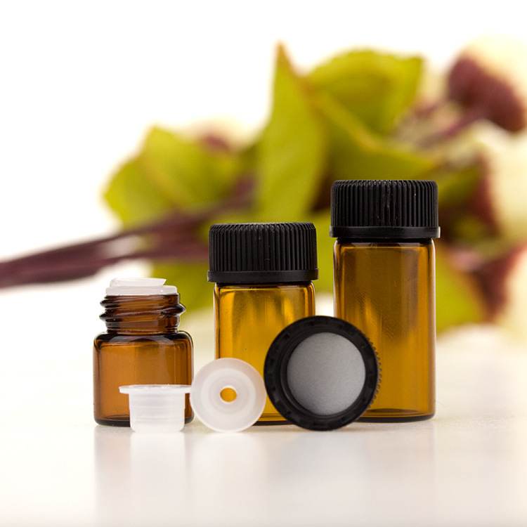 Free sample mini small empty 2ml amber glass vial essential oil bottle with screw cap