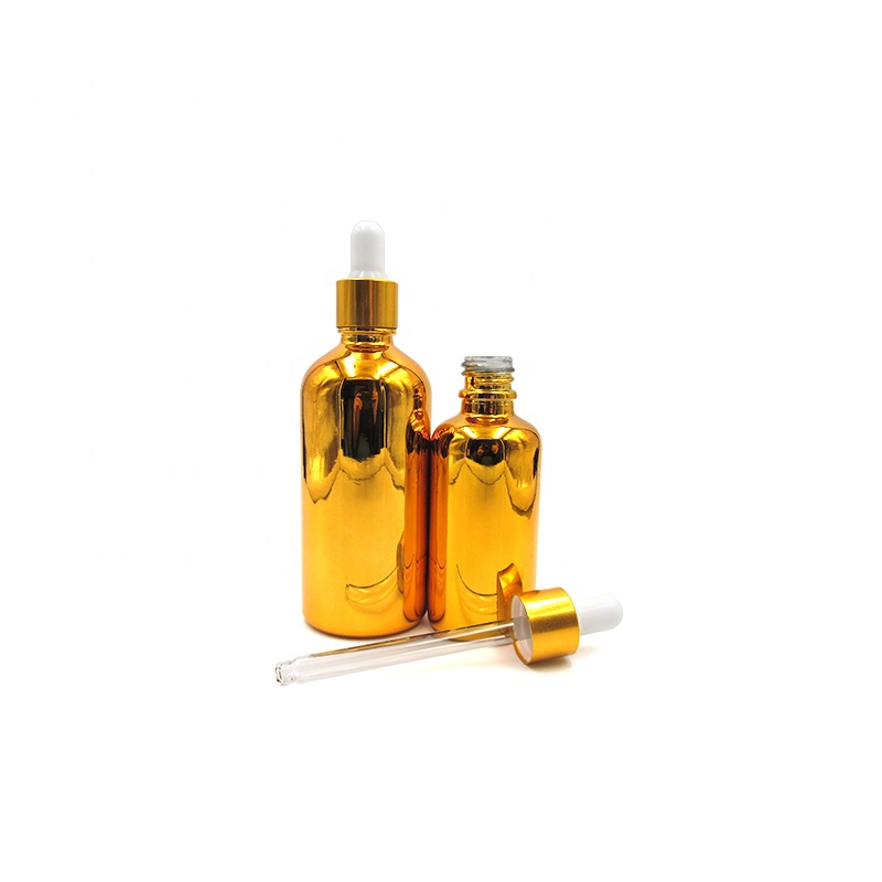 Free sample stock 5ml 10ml 15ml 20ml 30ml 50ml 100ml dropper plated gold glass cosmetic bottle with graduated glass pipette