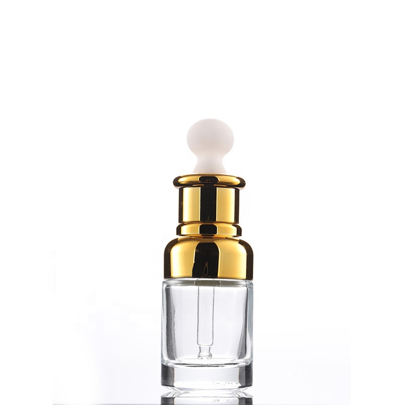 Free sample! stock gold plated shoulder glass dropper bottle 20ml 30ml for cosmetic oil e-liquid packing