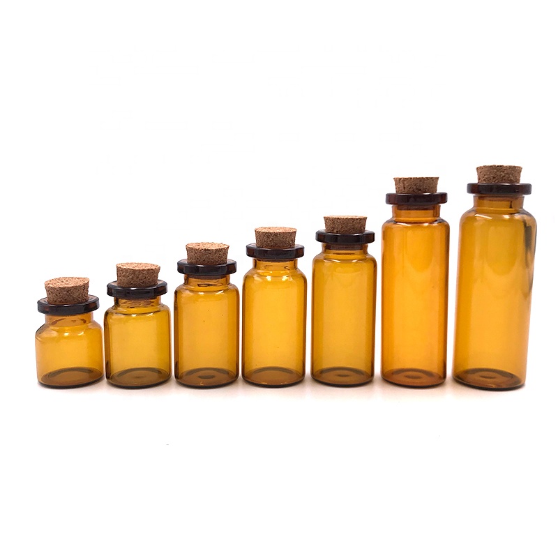 Free sample transparent amber 1ml 2ml 3ml 4ml 5ml 6ml 7ml 8ml 10ml 15ml 20ml 30ml glass drift bottle with cork caps