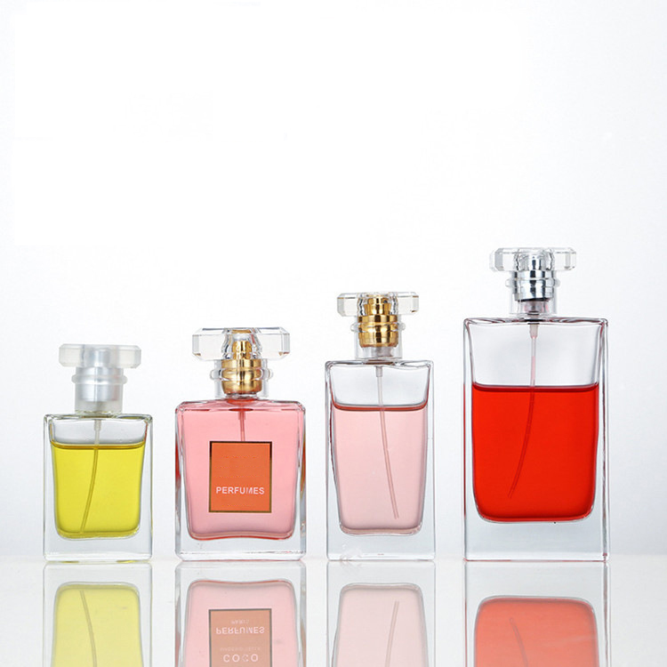 Free samples 30ml 50ml 100ml rectangle glass black transparent perfume atomizer spray bottle brand cologne perfume glass bottle