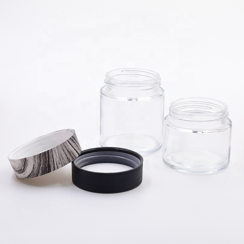 Free samples 3oz 4oz clear round flower packaging concentrate jar cosmetic weed jar cbd child resistant glass jar with CR lid