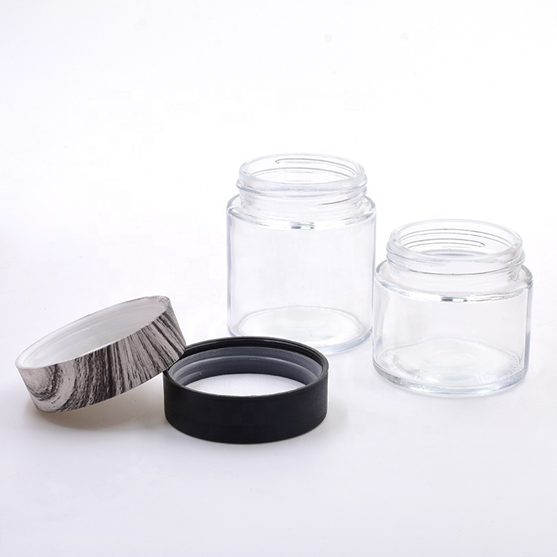 Free samples 3oz 4oz clear round flower packaging concentrate jar cosmetic weed jar cbd child resistant glass jar with CR lid