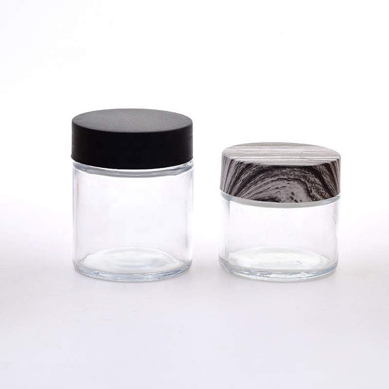 Free samples 3oz 4oz clear round flower packaging concentrate jar cosmetic weed jar cbd child resistant glass jar with CR lid
