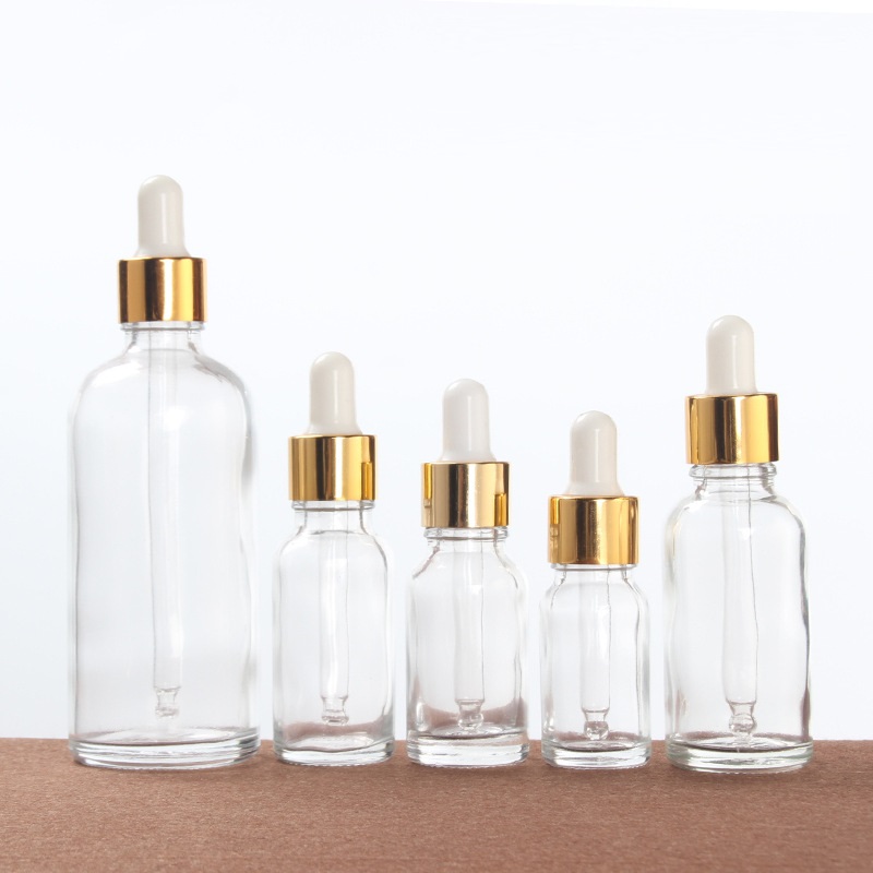 Free samples 5/10/15/20/30/50/100ml clear round glass essential oil dropper bottle with childproof cap