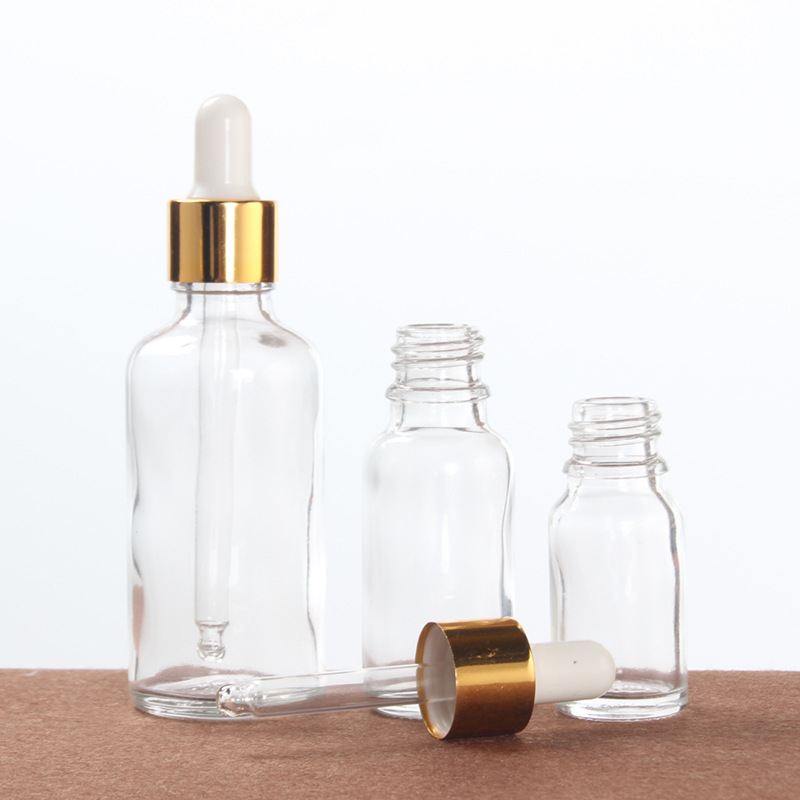 Free samples 5/10/15/20/30/50/100ml clear round glass essential oil dropper bottle with childproof cap