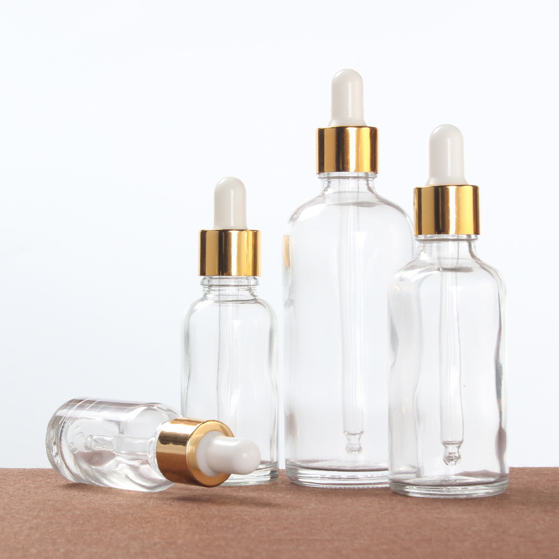 Free samples 5/10/15/20/30/50/100ml clear round glass essential oil dropper bottle with childproof cap