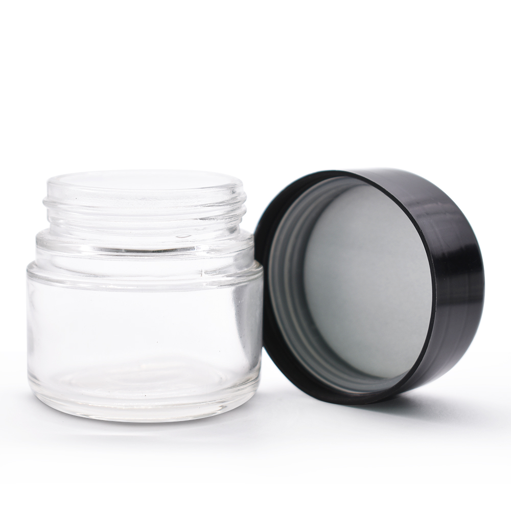 Free samples clear glass jar with black lids 30g 50g 80g 100g face cream bottle