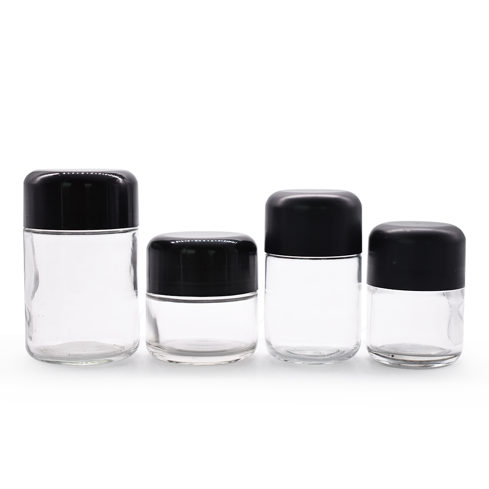 Free samples clear glass jar with black lids 30g 50g 80g 100g face cream bottle