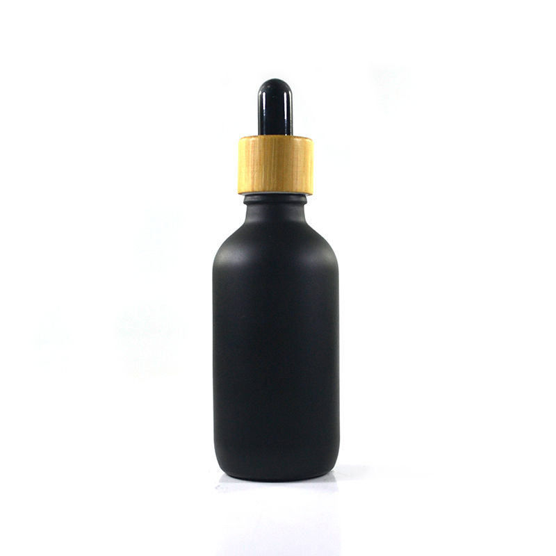 Free samples low MOQ Essential oil e liquid 30ml Luxury bamboo lid black matte glass dropper bottle