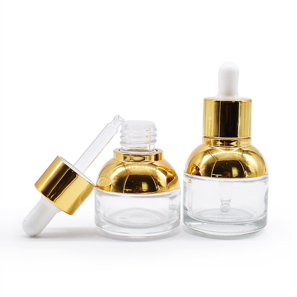 Free samples rose gold aluminum ring 20ml 30ml glass bottles with dropper lids