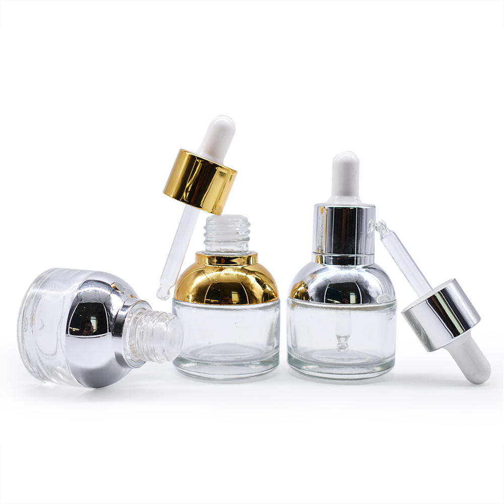 Free samples rose gold aluminum ring 20ml 30ml glass bottles with dropper lids