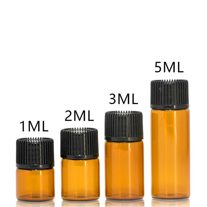 Free ship 1ml 2ml 3ml 5ml perfume tester bottle amber glass cosmetic serum essential oil bottle with orifice reducer