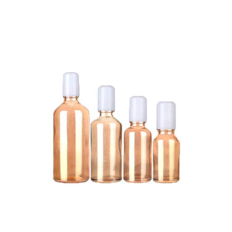 Free shipping Exquisite 10ml 20ml 30ml Amber Golden Glass Essential Oil Roll On Bottles With White Plastic Cap