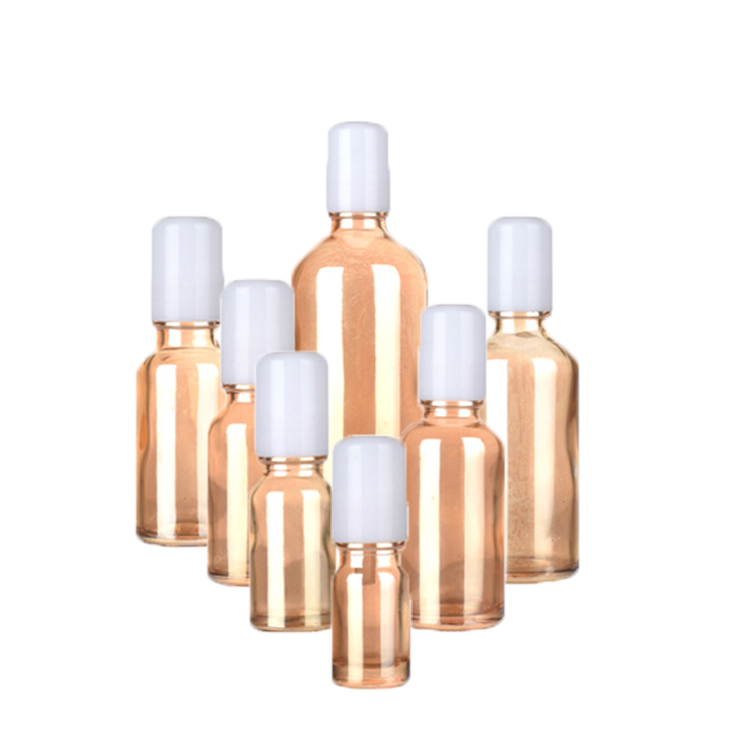 Free shipping Exquisite 10ml 20ml 30ml Amber Golden Glass Essential Oil Roll On Bottles With White Plastic Cap