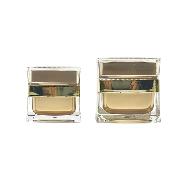Free shipping empty square side scrap acrylic plastic cream container set 15g 30g 50g shiny gold elegant square cosmetic jars