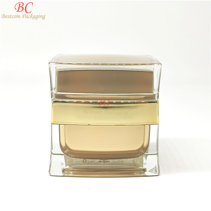 Free shipping empty square side scrap acrylic plastic cream container set 15g 30g 50g shiny gold elegant square cosmetic jars