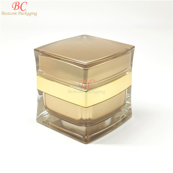 Free shipping empty square side scrap acrylic plastic cream container set 15g 30g 50g shiny gold elegant square cosmetic jars