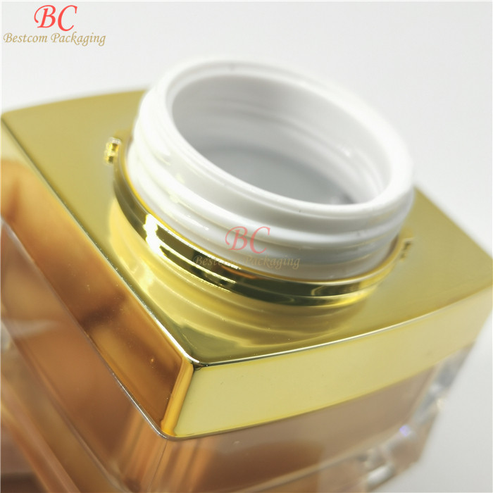 Free shipping empty square side scrap acrylic plastic cream container set 15g 30g 50g shiny gold elegant square cosmetic jars