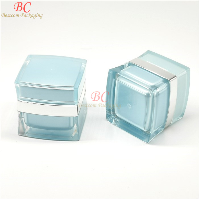 Free shipping empty square side scrap acrylic plastic cream container set 15g 30g 50g shiny gold elegant square cosmetic jars