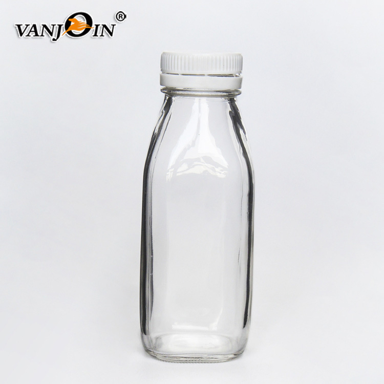 French Square 10oz /300 ml Clear Glass Drink Bottles With Anti-thef Lid For Storing Juices/ Smoothies/Beverages/Kombucha