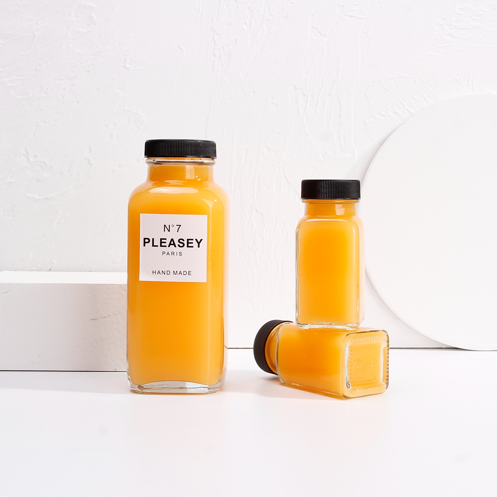 French Square 60ml 120ml 250ml 350ml 500mlJuice Glass Bottles Packaging For Beverage