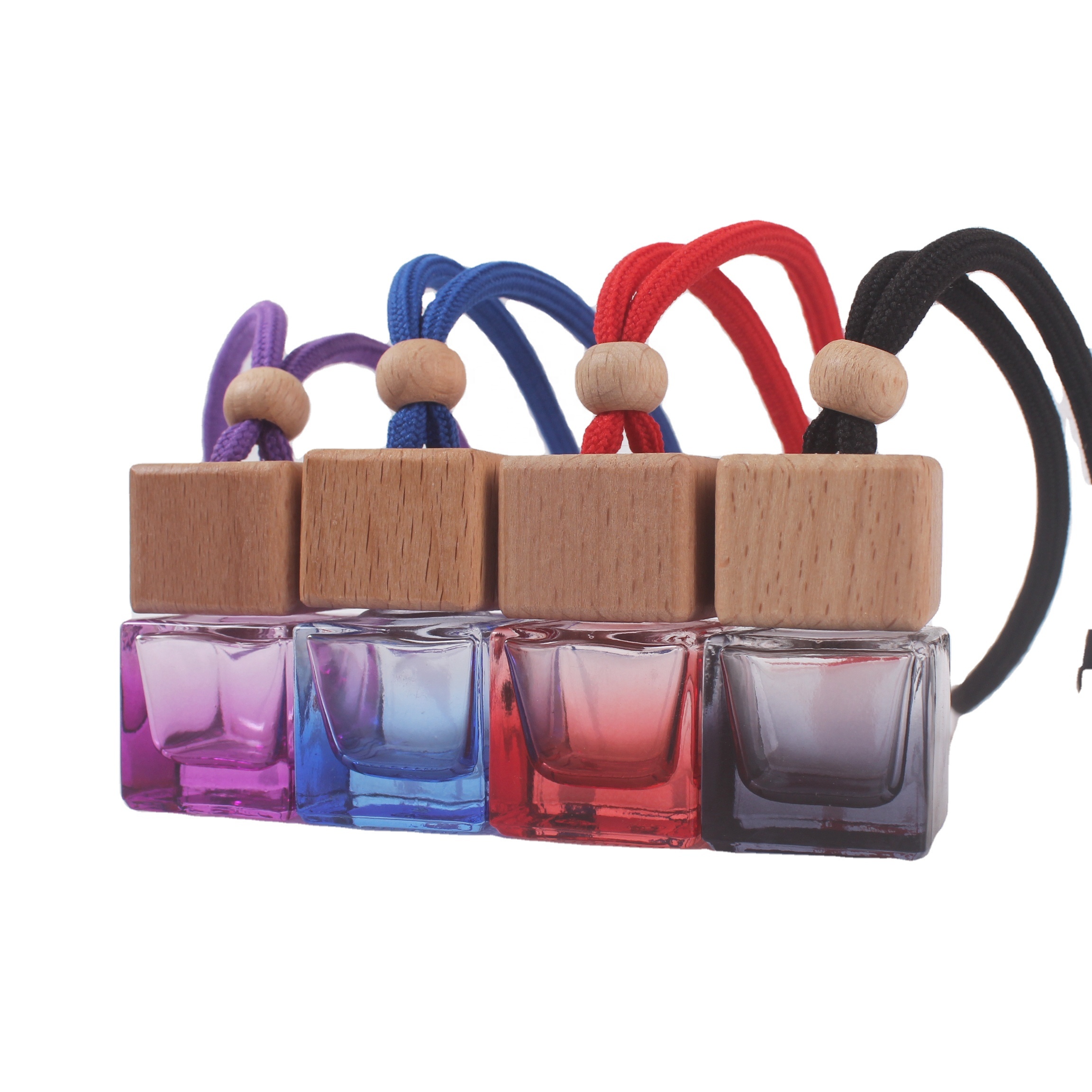 Fresh air colored bottle glass car wardrobe perfume bottle hanging wooden cover