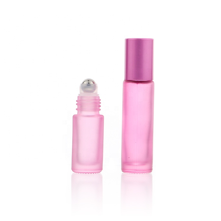 Frost Pink Glass Essential Oil Roller Bottles 5ml 10ml With Stainless Roller Ball