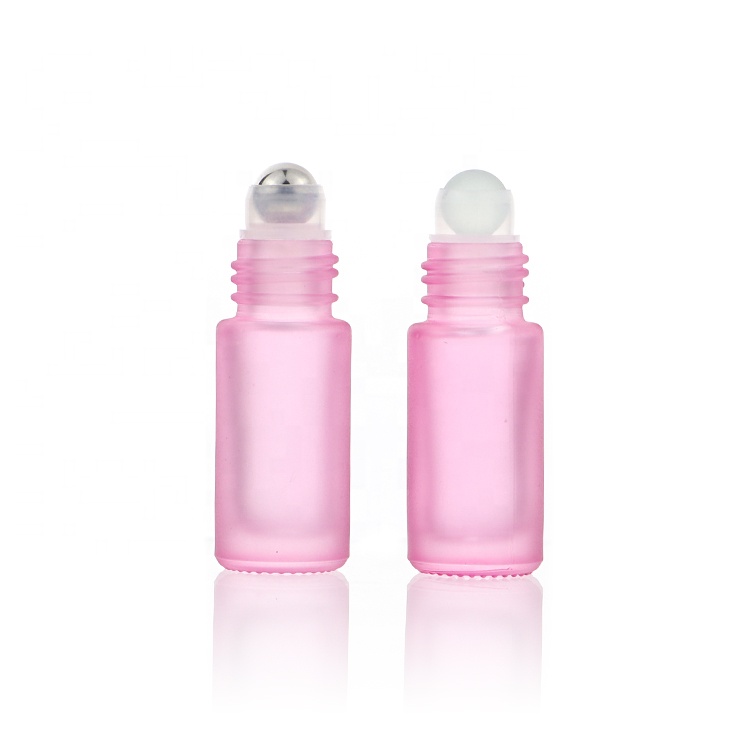 Frost Pink Glass Essential Oil Roller Bottles 5ml 10ml With Stainless Roller Ball