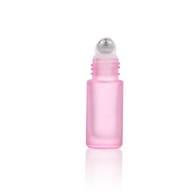Frost Pink Glass Essential Oil Roller Bottles 5ml 10ml With Stainless Roller Ball