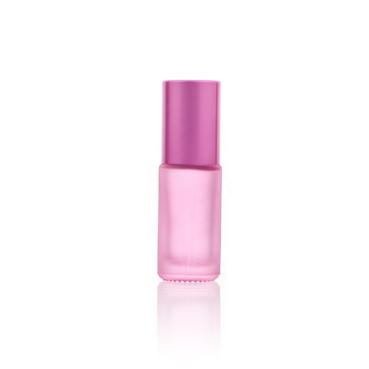 Frost Pink Glass Essential Oil Roller Bottles 5ml 10ml With Stainless Roller Ball