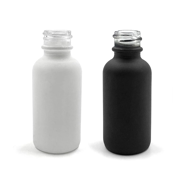 Frost black 30ml 1oz essential oil glass boston round dropper bottle with 20/400 black cap