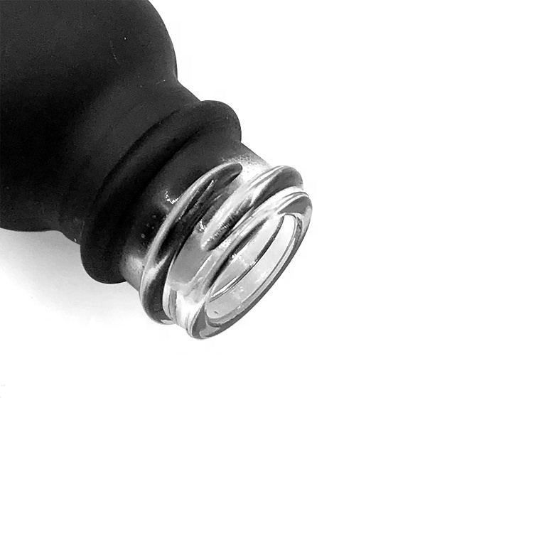 Frost black 30ml 1oz essential oil glass boston round dropper bottle with 20/400 black cap