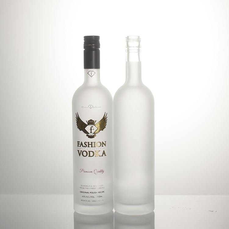 Frost screen printing 750ml 750 ml 700ml gin whisky spirit vodka brandy liquor clear round glass bottle with cork screw cap