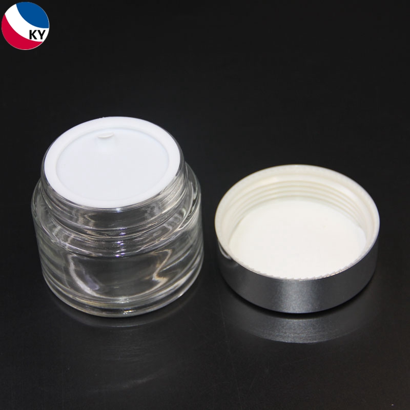 Frost white silvering aluminum cosmetic jar 100ml glass jar with screw top lid