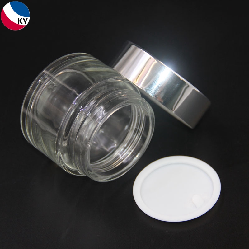 Frost white silvering aluminum cosmetic jar 100ml glass jar with screw top lid
