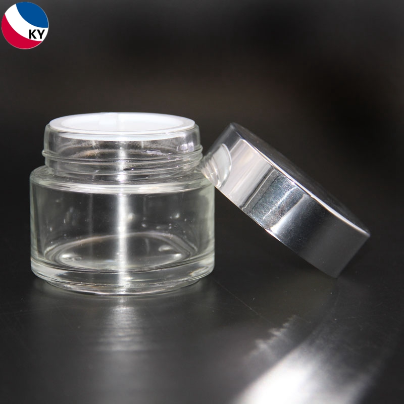 Frost white silvering aluminum cosmetic jar 100ml glass jar with screw top lid